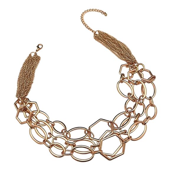 New Boutique Multi Strand Necklace Rose Gold Tone Geometric Shapes 5L - Picture 5 of 5
